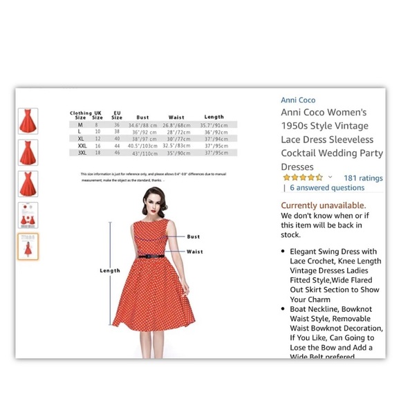 Anni Coco Women's Classic 1950s Vintage Hepburn midi sleeveless Dresses Red, L - Picture 3 of 11